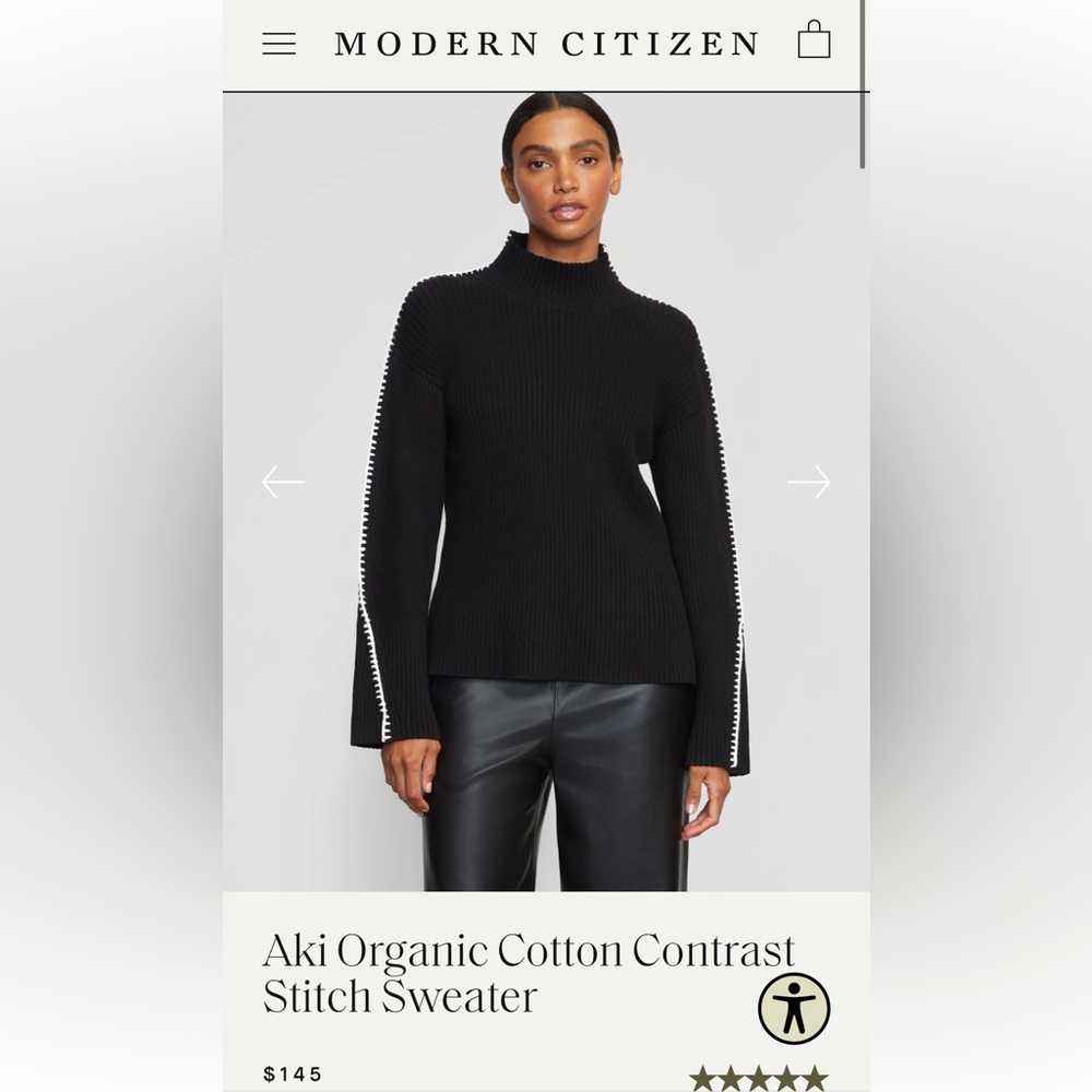 Aki Organic Cotton Contrast Stitch Sweater - Size Small